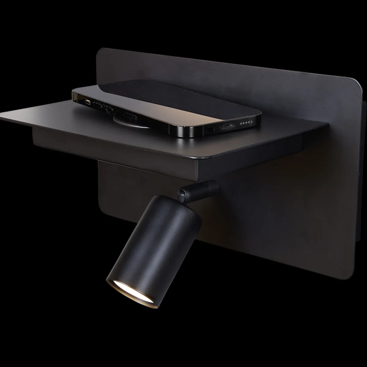 Vegglamper Med Usb>Ms - belysning Ace vegglampe med trådløs lading USB A og C Svart