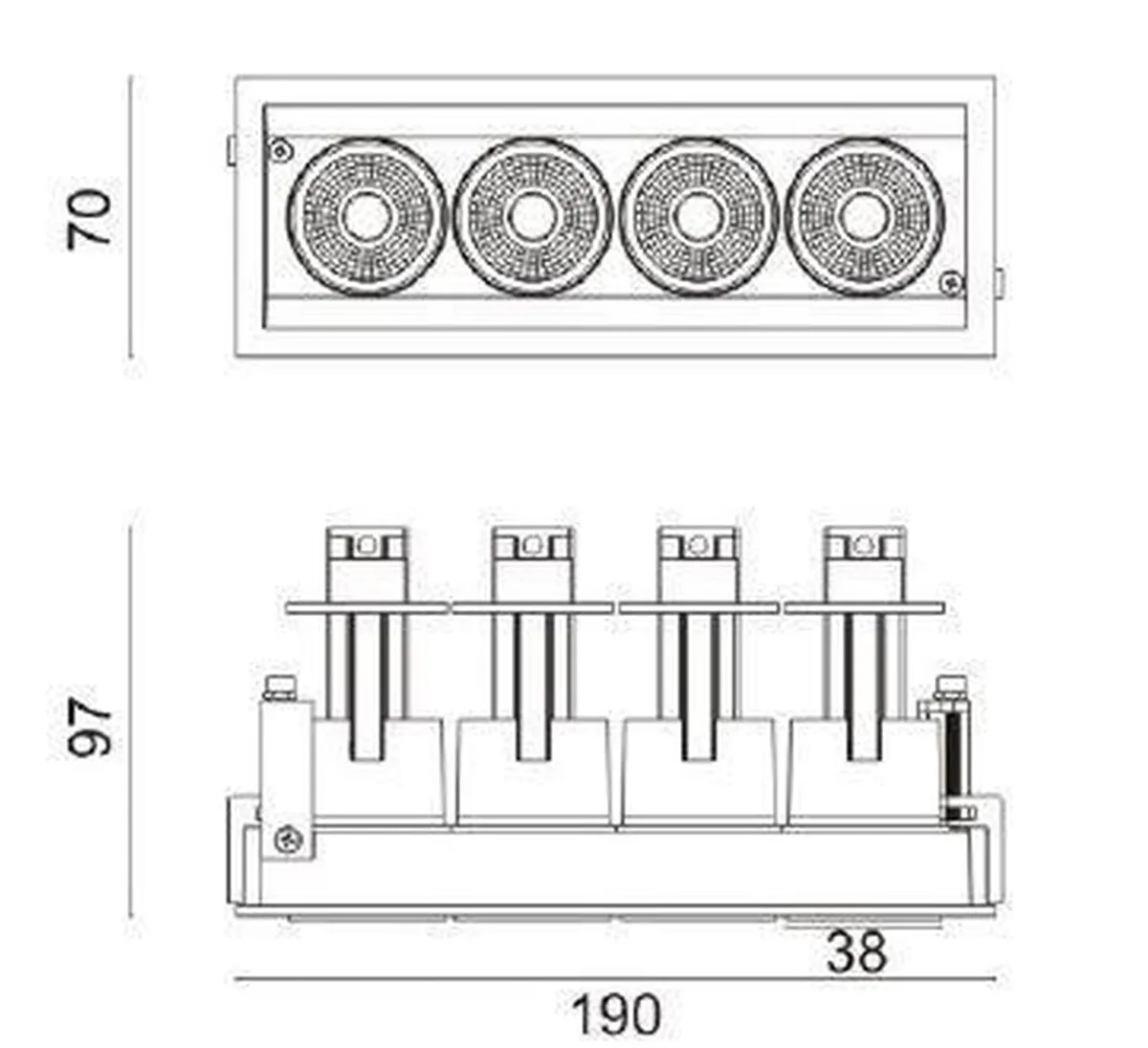 Kjøkkenbelysning Tak|Spotter & Skinner>NorDesign Aria mini flex K4 downlight justerbar 4x5W 2700K RA90 Dimbar - Svart