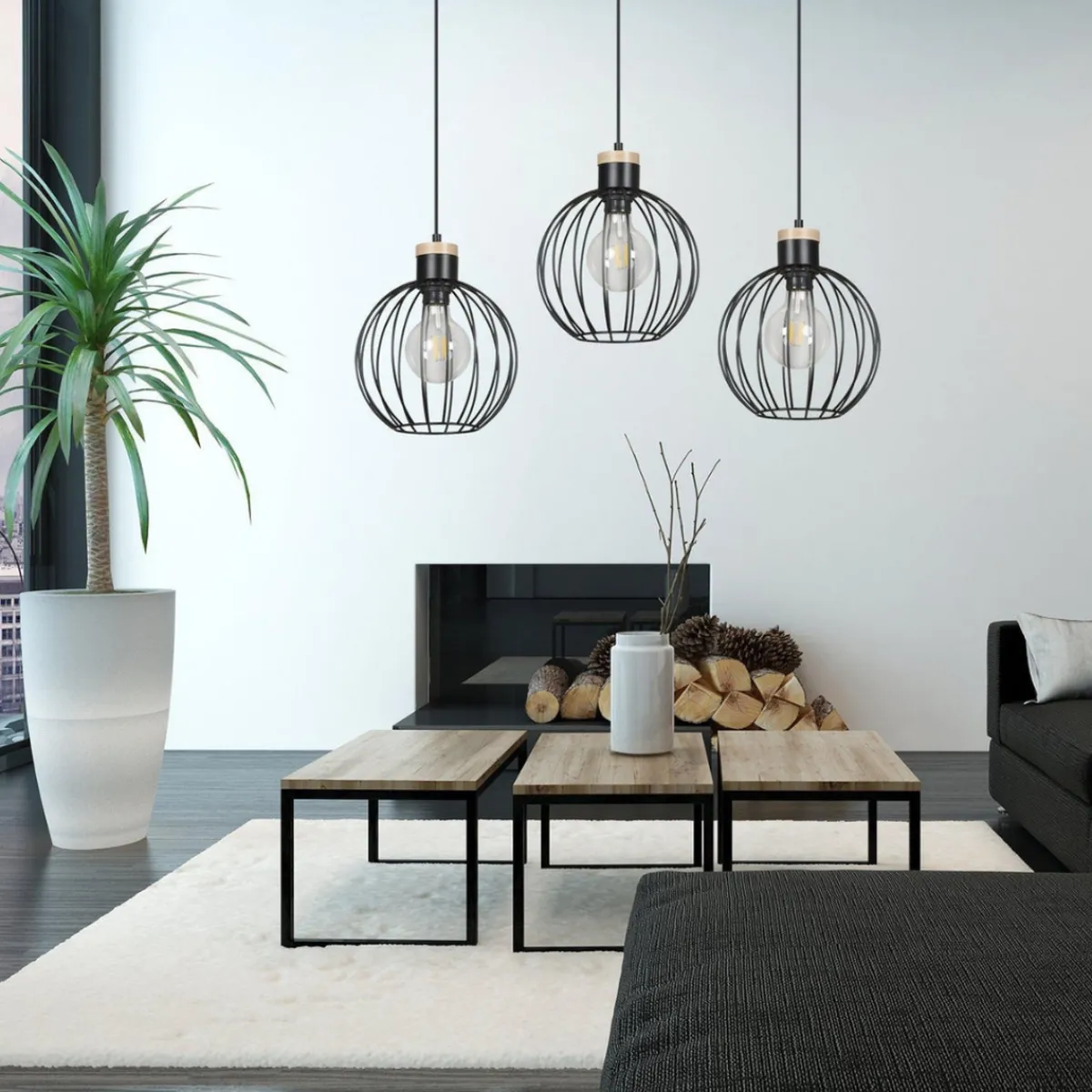 Kjøkkenbelysning Tak|Takpendler>Emibig Barbado takpendel 3 lys - Svart/Trefarget Svart / Tre