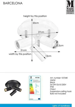 Kjøkkenbelysning Tak|Spotter & Skinner>Marksløjd Barcelona taklampe 3 spotter - Svart