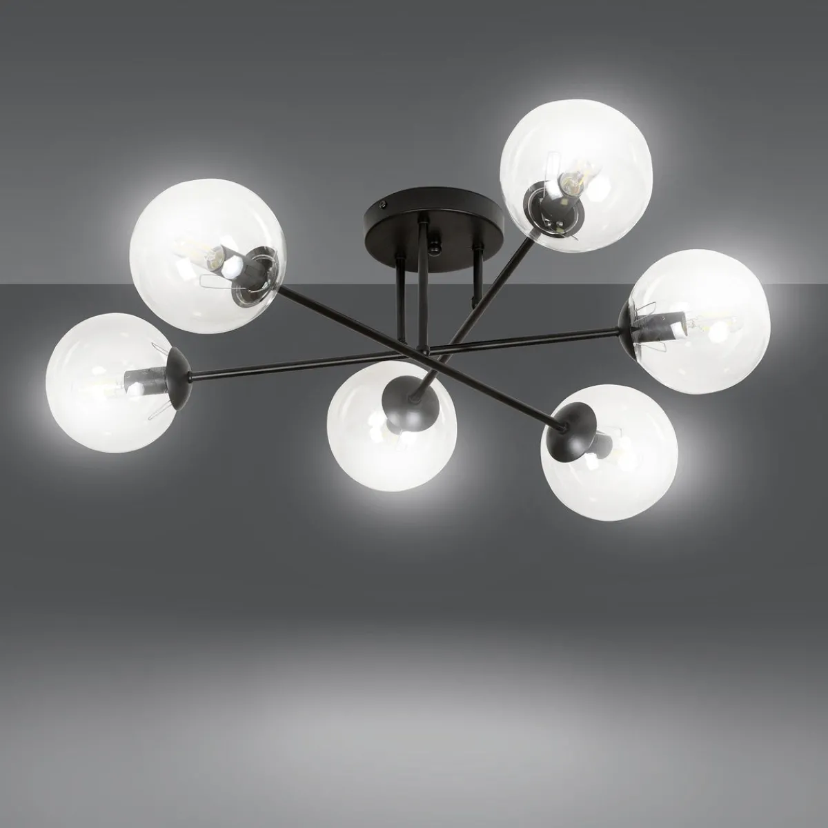 Kjøkkenbelysning Tak|Taklamper / Takplafonder>Emibig Brendi rund taklampe 6 lys - Svart/Klart glass Svart / Klartglass