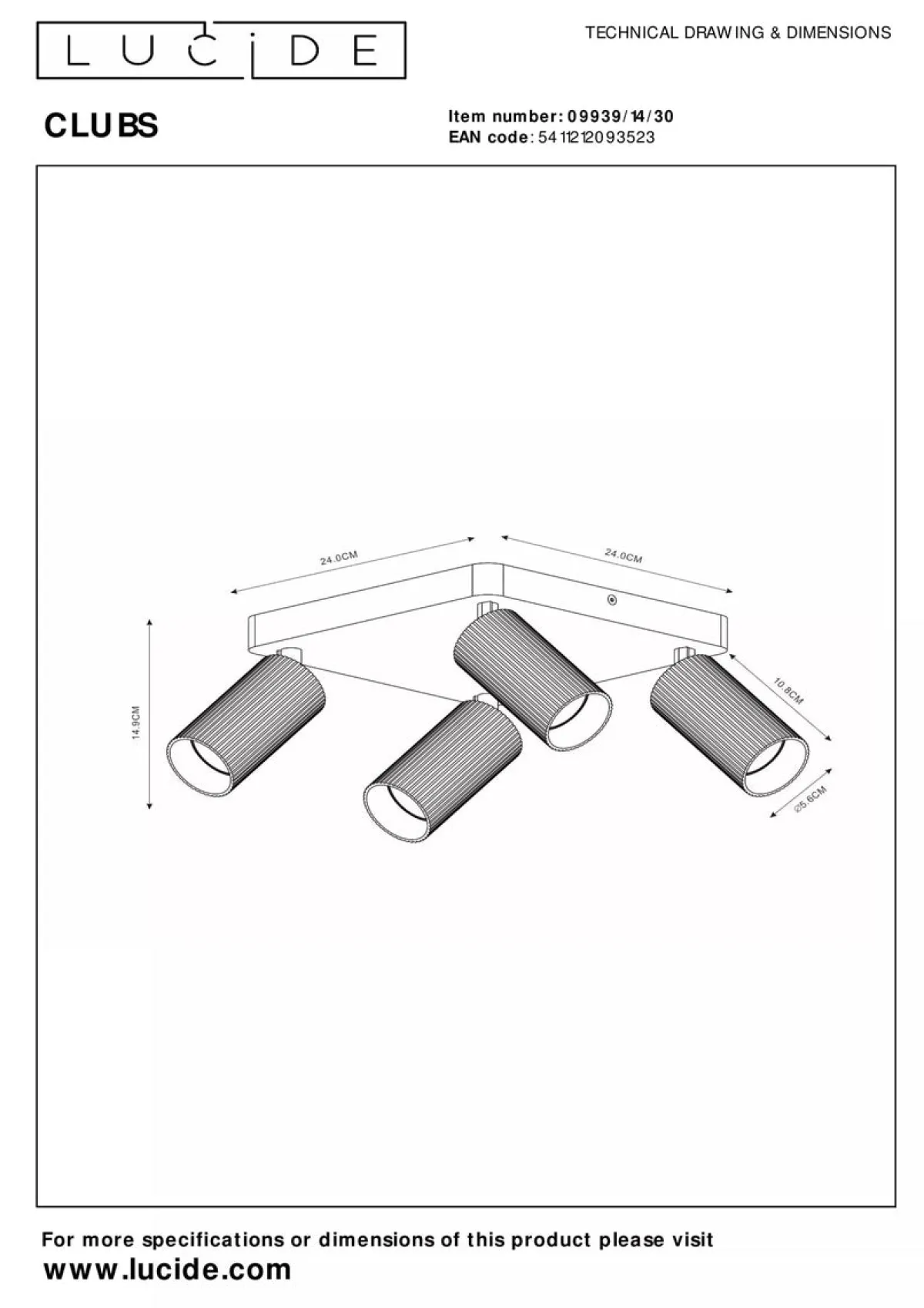Kjøkkenbelysning Tak|Spotter & Skinner>Lucide Clubs takspot 4-lys
