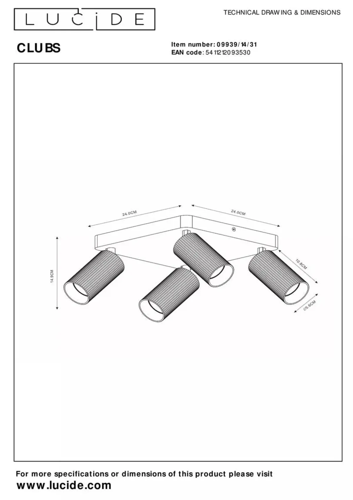 Kjøkkenbelysning Tak|Spotter & Skinner>Lucide Clubs takspot 4-lys