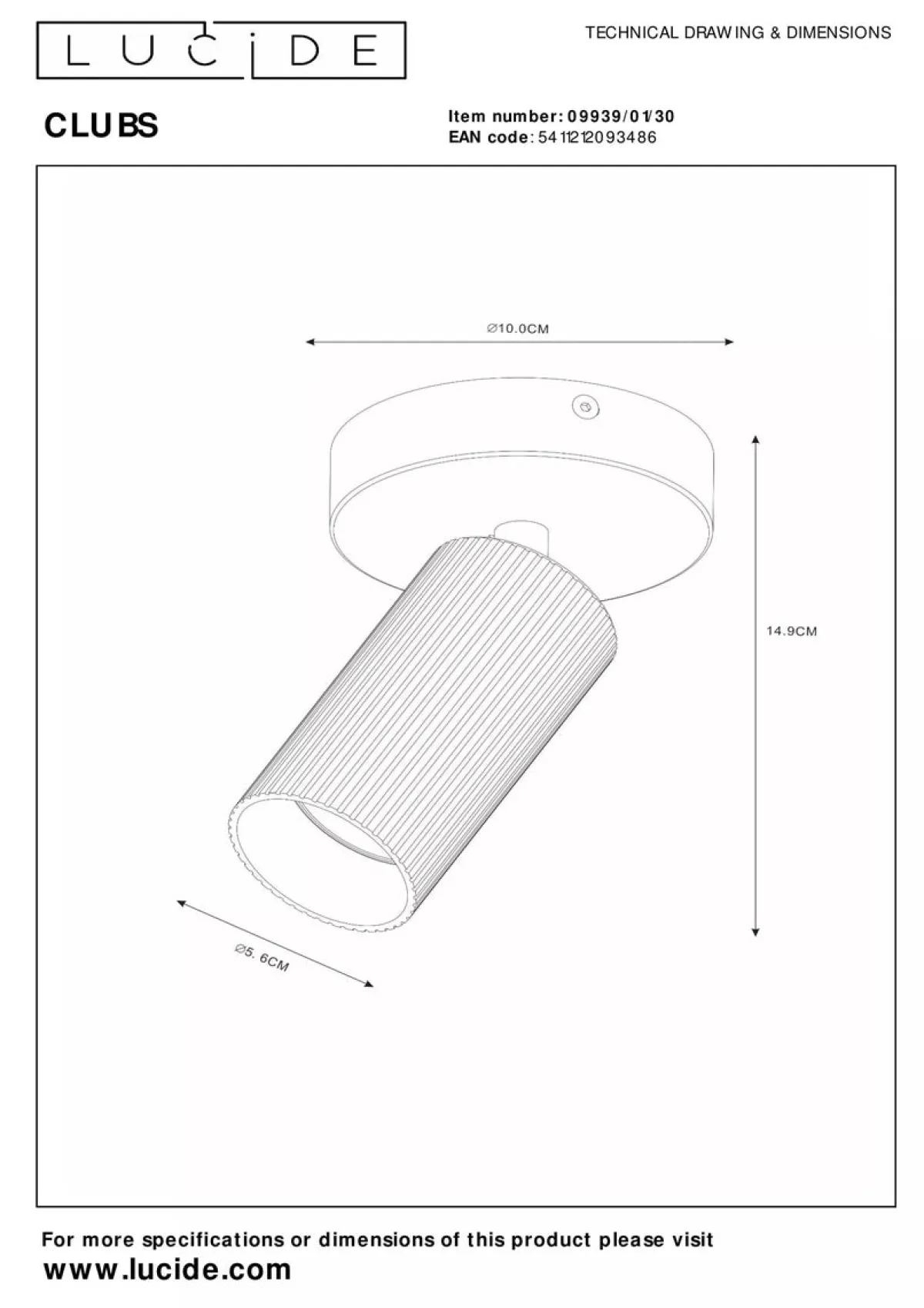 Kjøkkenbelysning Tak|Spotter & Skinner>Lucide Clubs takspot 1-lys