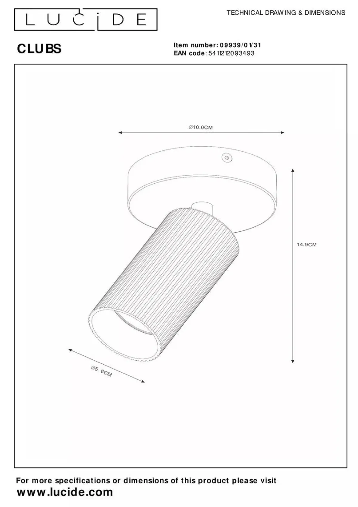 Kjøkkenbelysning Tak|Spotter & Skinner>Lucide Clubs takspot 1-lys