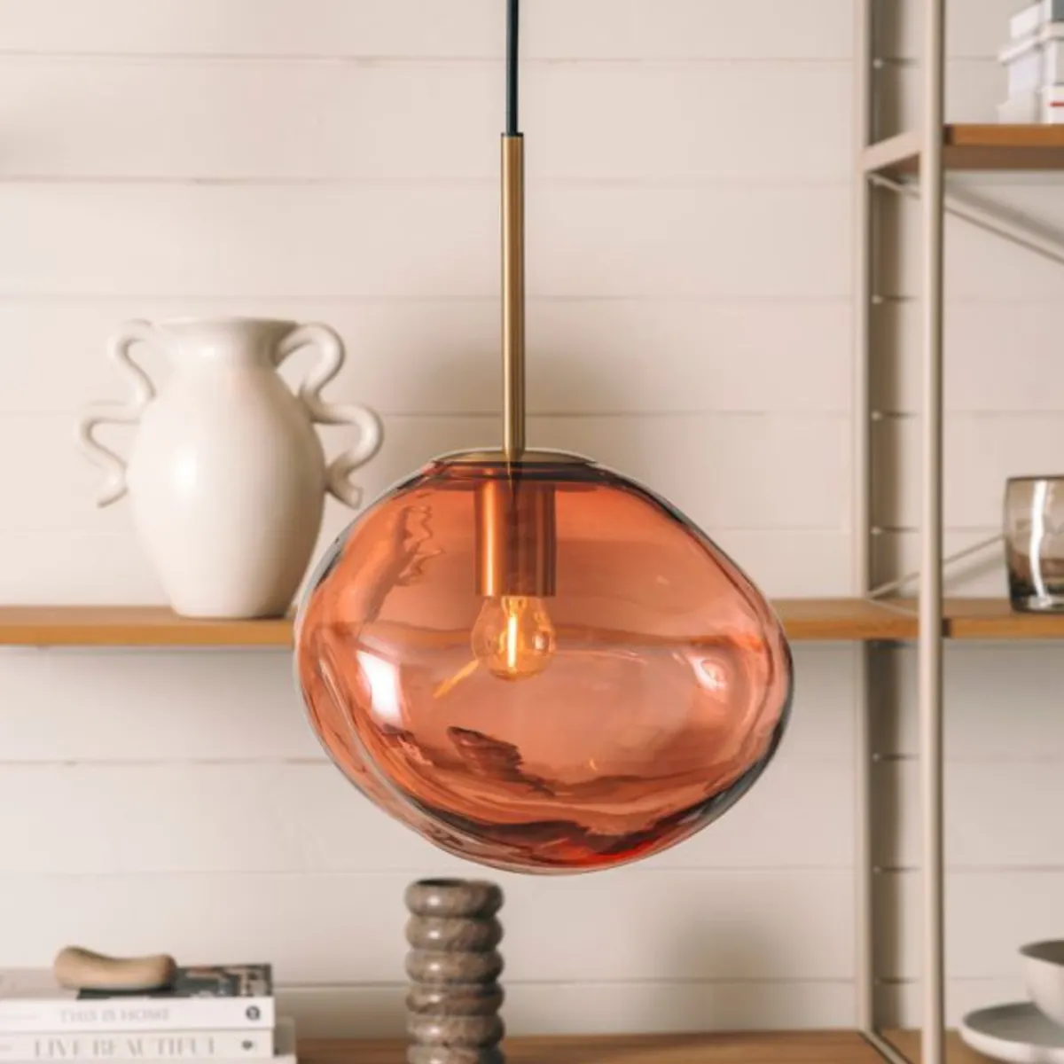 Kjøkkenbelysning Tak|Takpendler>Hadeland Glassverk Crystal Stone Ø30 - Morgenrød / Messing Messing / Morgenrød