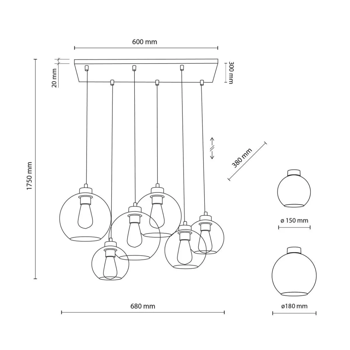 Kjøkkenbelysning Tak|Takpendler>TK Lighting Cubus takpendel 6-lys