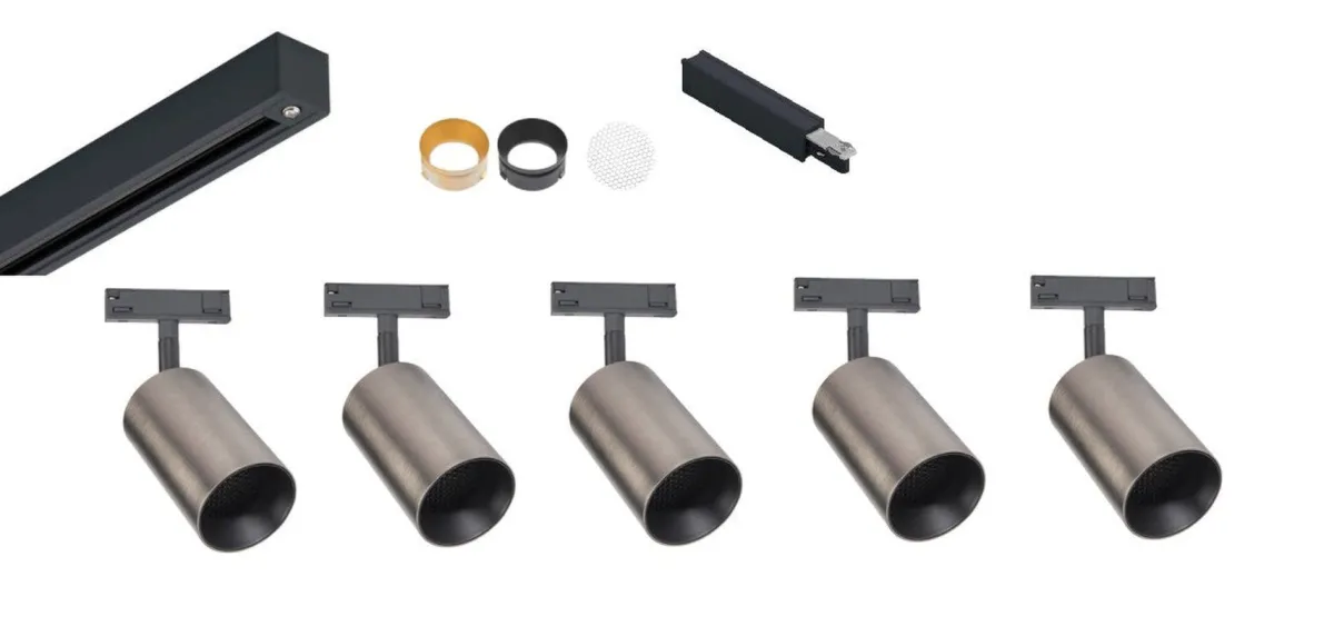 Kjøkkenbelysning Tak|Designline>Antidark Designline Tube Pro komplett 1.9 meter spotskinne med 5 spotter GU10 - /Titanium Svart