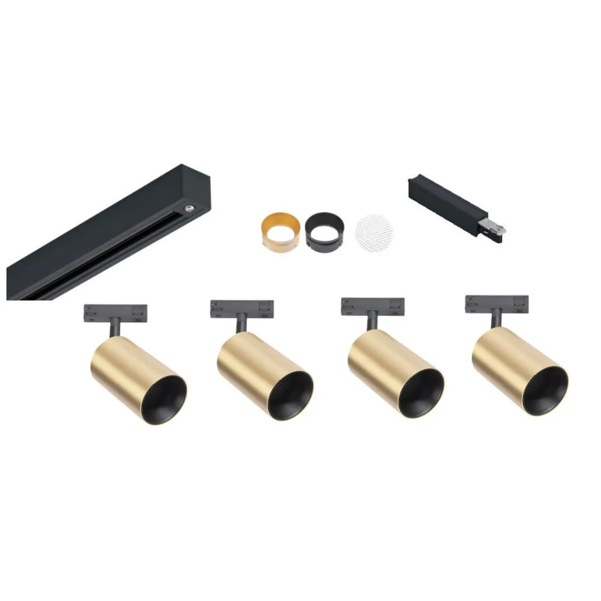 Kjøkkenbelysning Tak|Designline>Antidark Designline Tube Pro komplett 1.9 meter spotskinne med 4 spotter GU10 - Svart/Messing Svart / Messing