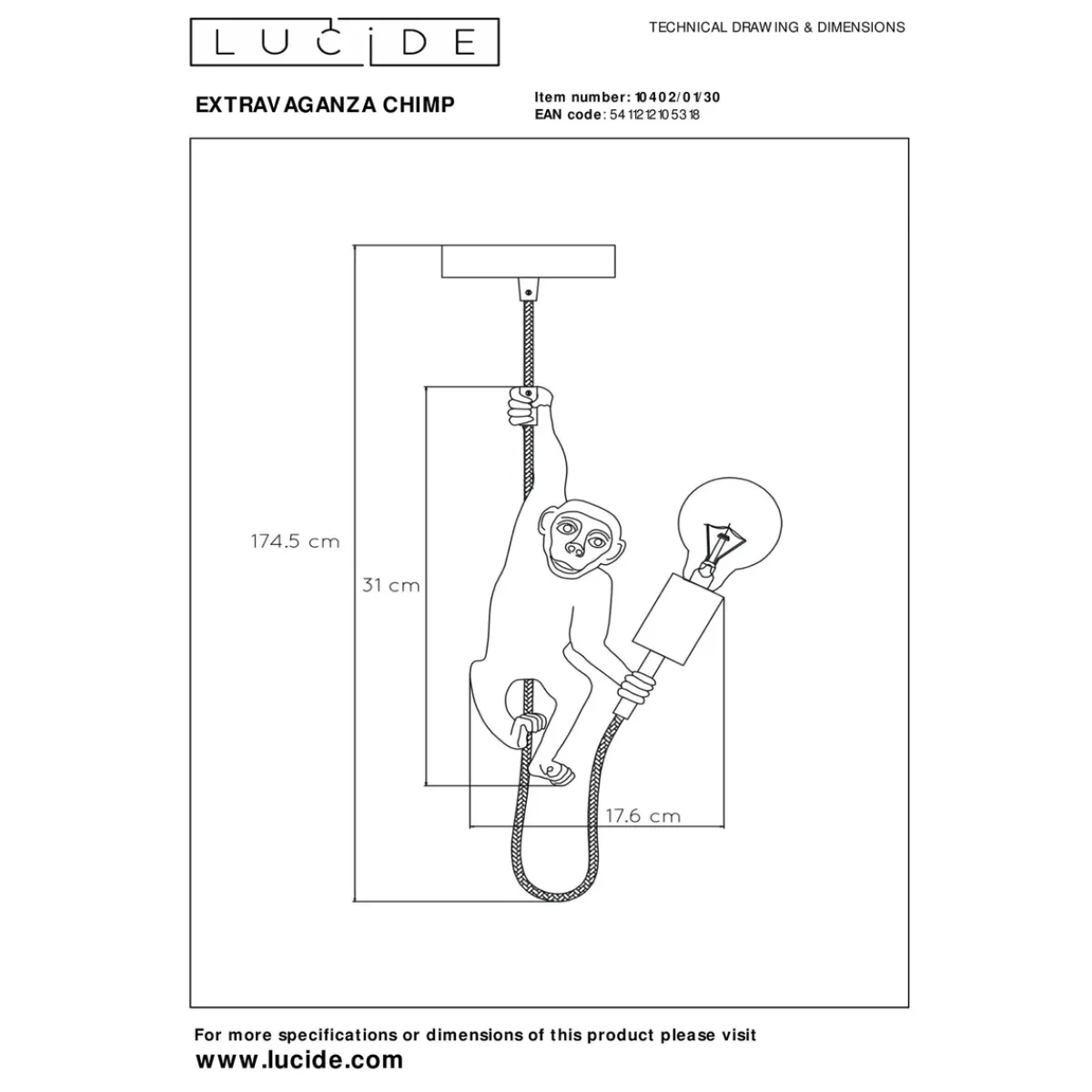 Kjøkkenbelysning Tak|Takpendler>Lucide Extravaganza Chimp takpendel Gull