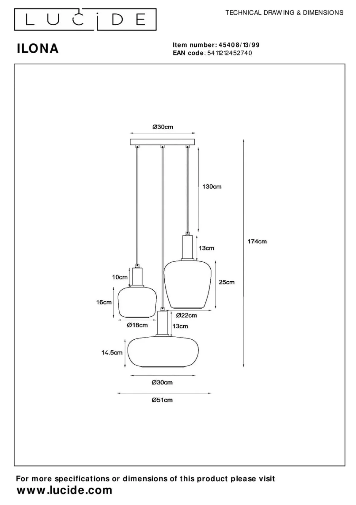 Kjøkkenbelysning Tak|Takpendler>Lucide Ilona rondell takpendel 3-lys Svart