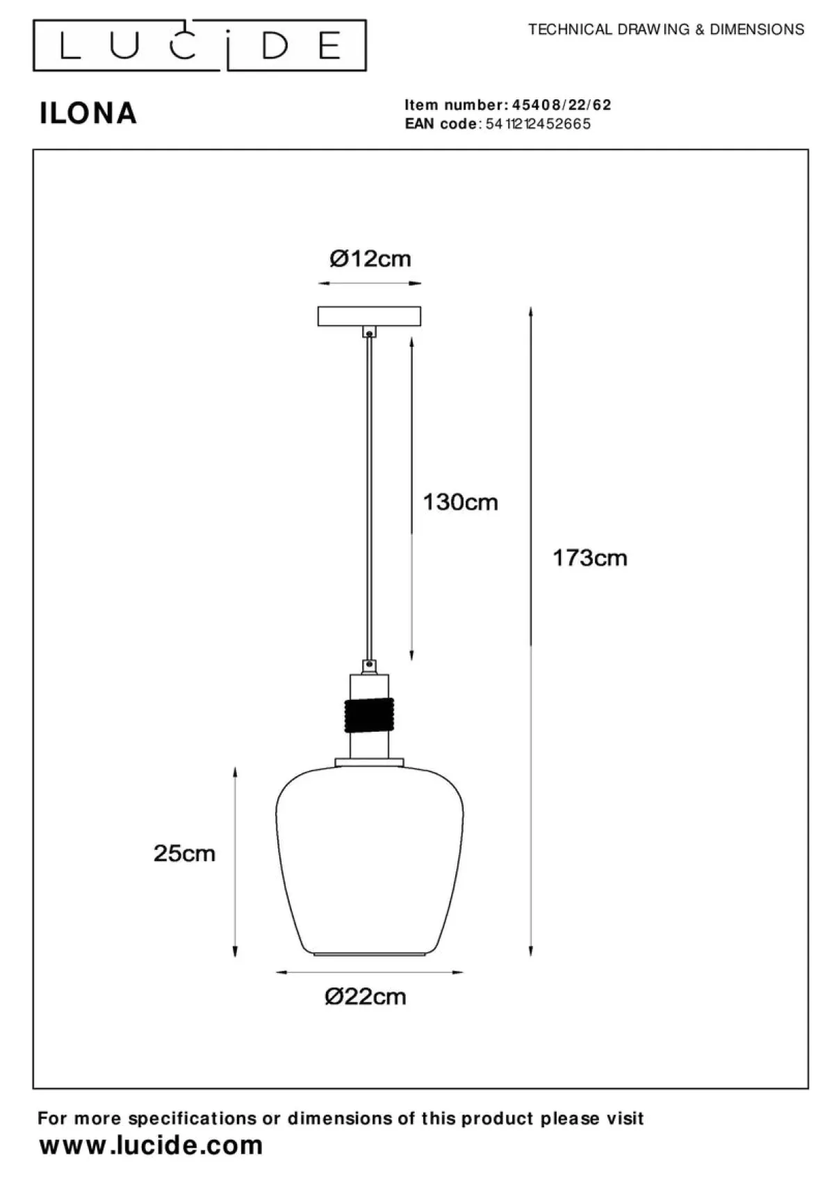 Kjøkkenbelysning Tak|Takpendler>Lucide Ilona takpendel 22 cm Amber