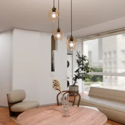 Kjøkkenbelysning Tak|Takpendler>Emibig Istar rondell takpendel 3 lys - Svart/Amberfarget Svart / Amber