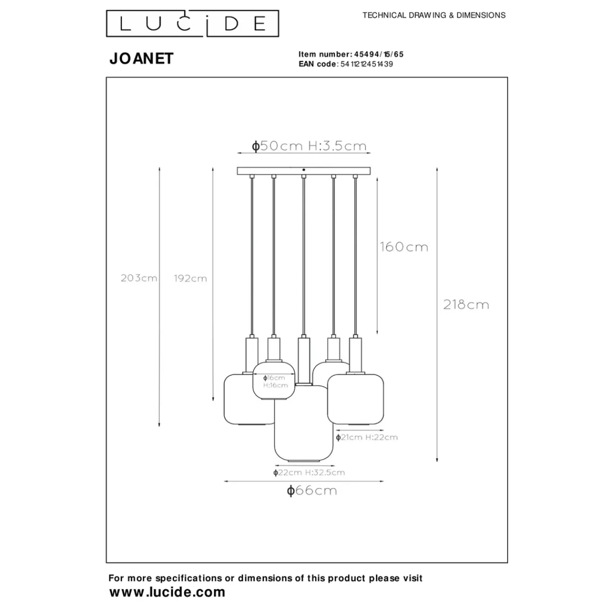 Kjøkkenbelysning Tak|Takpendler>Lucide Joanet takpendel rondell 5 lys Messing / Røyk