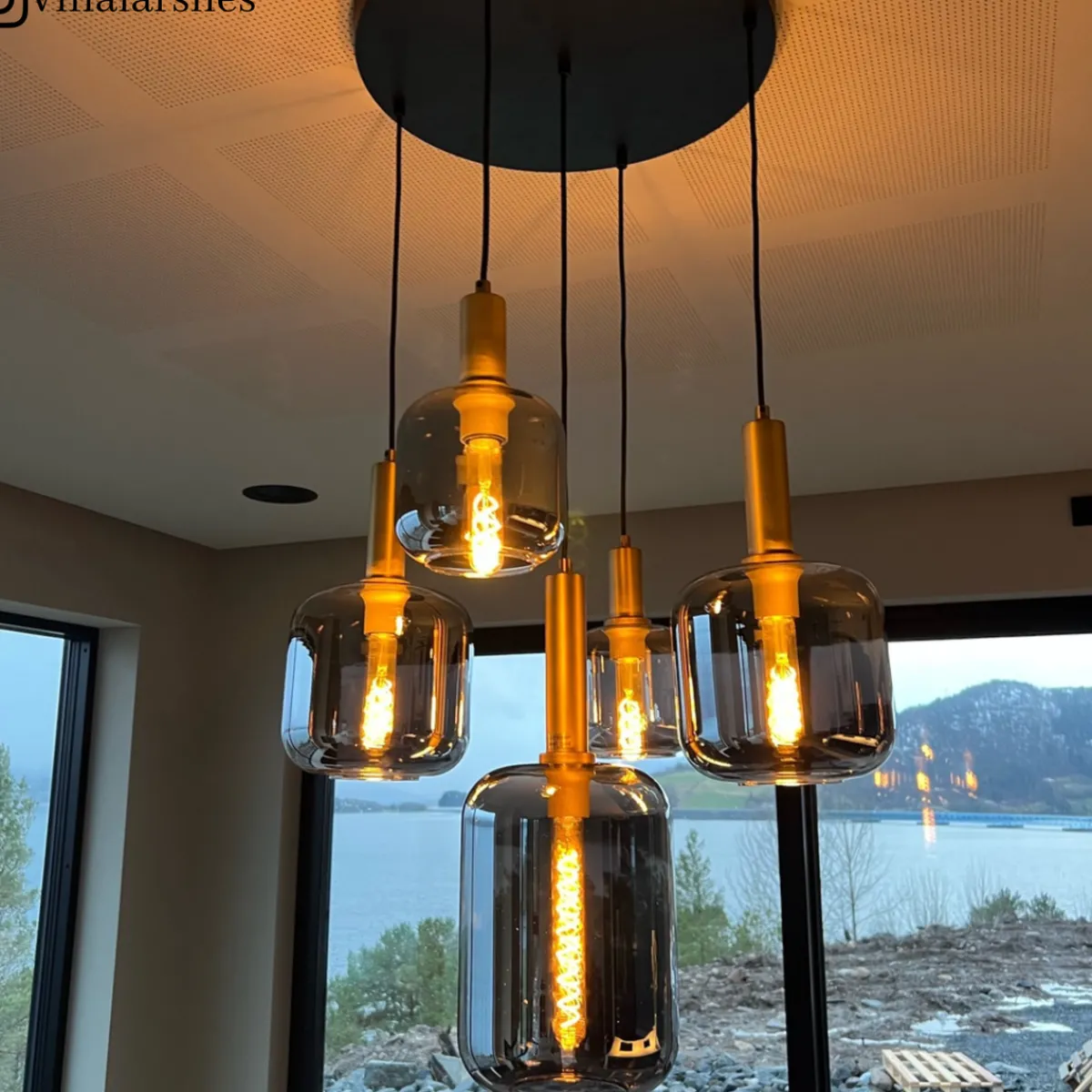 Kjøkkenbelysning Tak|Takpendler>Lucide Joanet takpendel rondell 5 lys Messing / Røyk