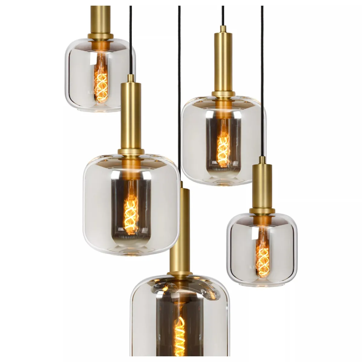 Kjøkkenbelysning Tak|Takpendler>Lucide Joanet takpendel rondell 5 lys Messing / Røyk