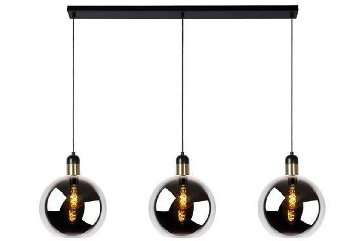 Kjøkkenbelysning Tak|Takpendler>Lucide Julius takpendel 3 lys skinne - farget glass Røyk