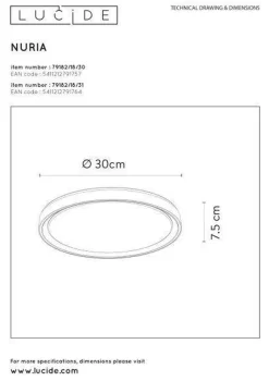 Kjøkkenbelysning Tak|Taklamper / Takplafonder>Lucide Nuria taklampe 30 cm 18 watt 2700 Kelvin 3-step dim