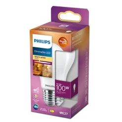 Led-Pærer E27 Sokkel>Philips E27 10W 2200-2700 Kelvin warmglow RA90 dimbar - 60 mm Opal