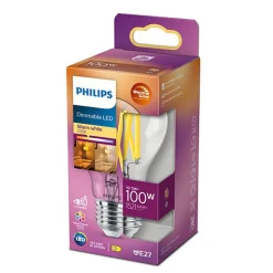 Led-Pærer E27 Sokkel>Philips Filament warmglow E27 LED 10,5W 60mm dimbar - Klar