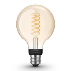 Led-Smartlyspærer|Led-Pærer Smart E27 Sokkel>Philips Hue White LED E27 Globe Filament 7,2W, 2100 K, dimbar, bluetooth Amber