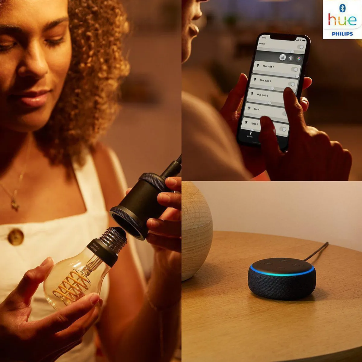 Led-Smartlyspærer|Led-Pærer Smart E27 Sokkel>Philips Hue White LED E27 Globe Filament 7,2W, 2100 K, dimbar, bluetooth Amber