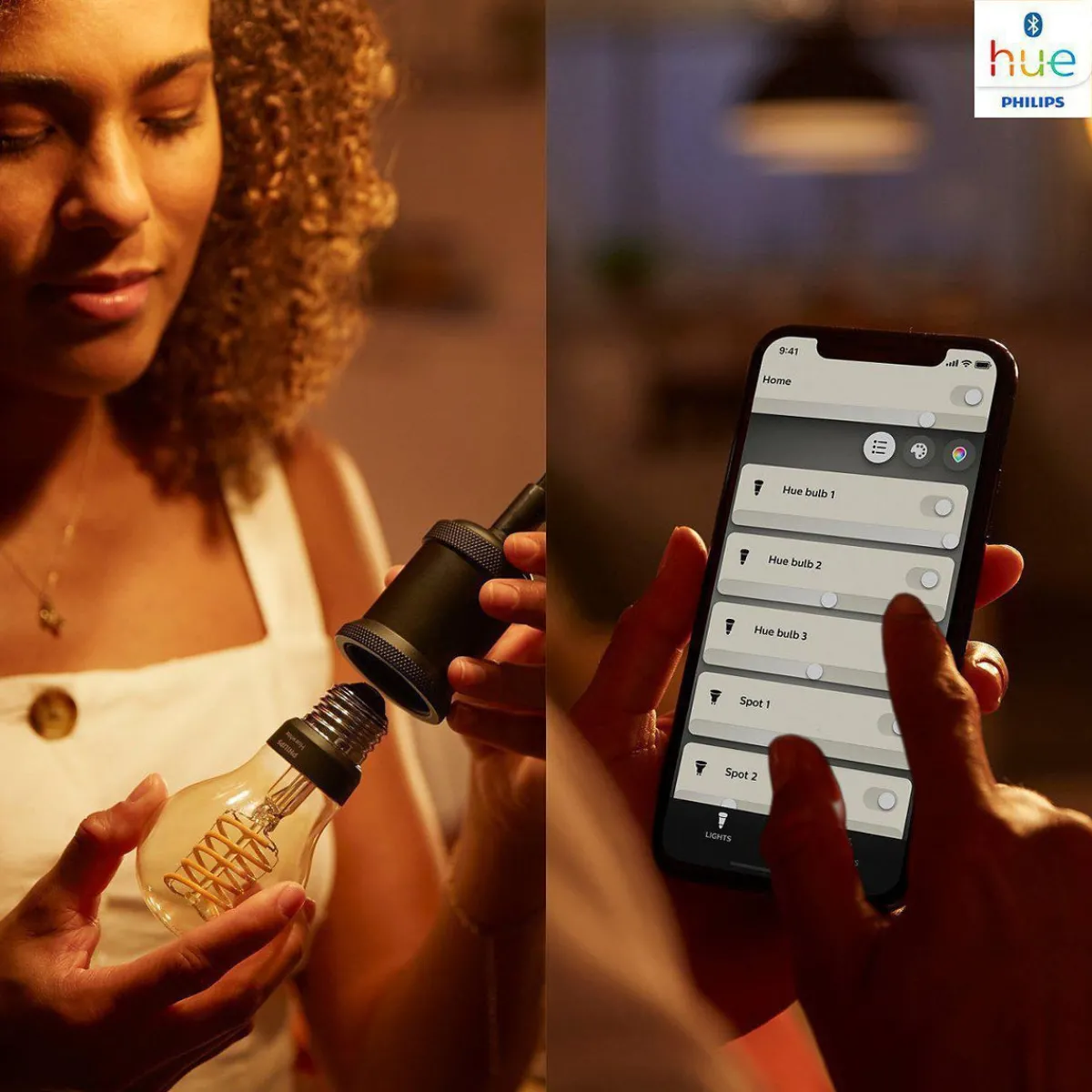 Led-Smartlyspærer|Led-Pærer Smart E27 Sokkel>Philips Hue White LED E27 Globe Filament 7,2W, 2100 K, dimbar, bluetooth Amber