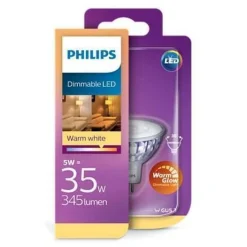 Led-Pærer Gu5,3>Philips 5W (35W) WarmGlow, GU5,3, dimbar Hvit