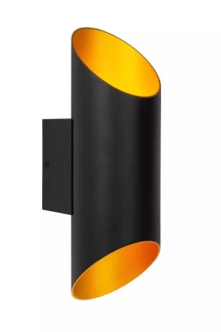 Vegglamper Med Opp/Ned Lys>Lucide Quirijn vegglampe opp/ned innendørs - Svart/Matt gullfarget Svart / Messing