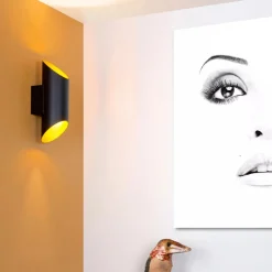 Vegglamper Med Opp/Ned Lys>Lucide Quirijn vegglampe opp/ned innendørs - Svart/Matt gullfarget Svart / Messing