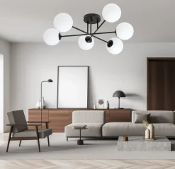 Kjøkkenbelysning Tak|Taklamper / Takplafonder>Emibig Roma taklampe 6-lys - Svart/Opal Svart / Opal