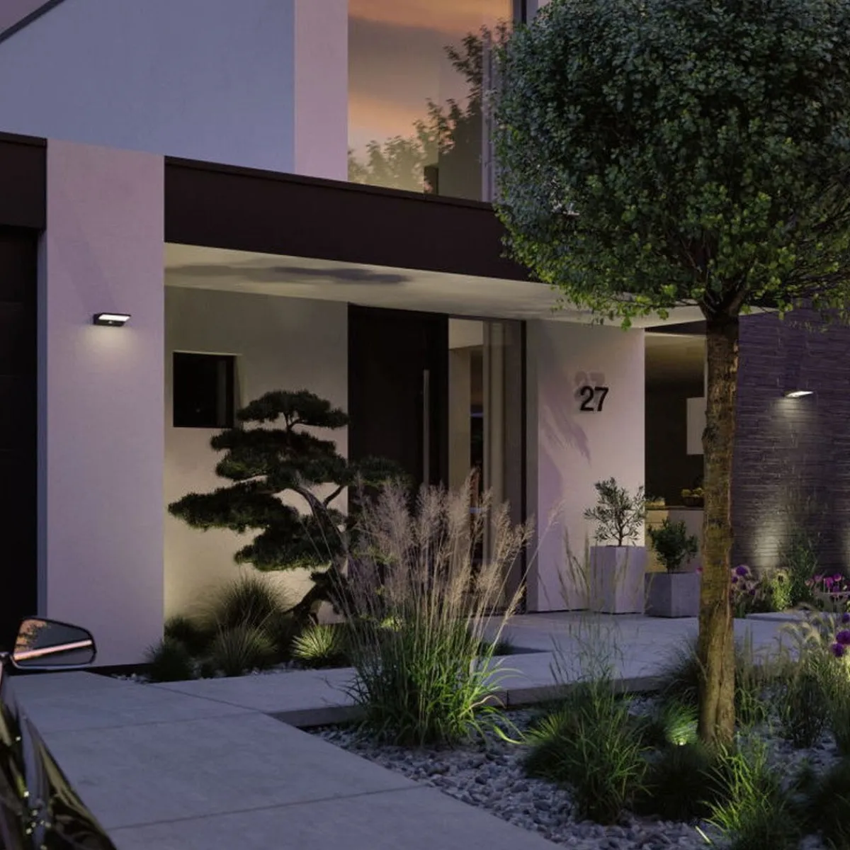 Solcellebelysning|Utelamper Med Opp/Ned Lys>Paulmann Ronas vegglampe utendørs 3,4W 3000 Kelvin m/bevegelses sensor - Solcelle Mørk grå