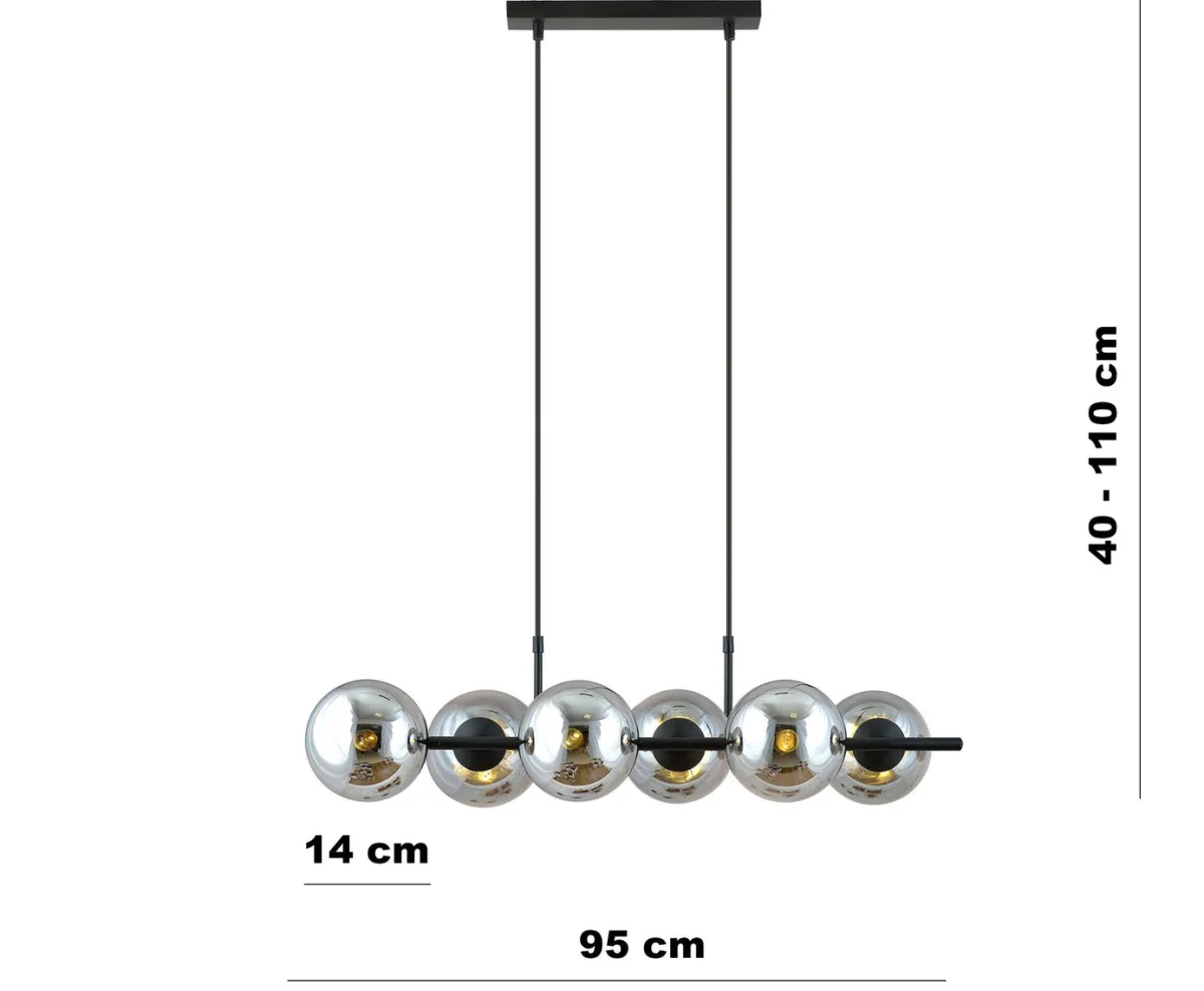 Kjøkkenbelysning Tak|Takpendler>Emibig Rory takpendel 6-lys - Svart/Røykfarget Svart / Røyk