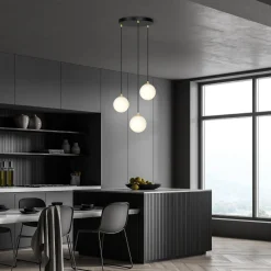 Kjøkkenbelysning Tak|Takpendler>Emibig Royal takpendel 3-lys - Svart/Opal/Gullfarget Svart / Opal