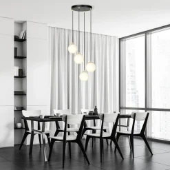 Kjøkkenbelysning Tak|Takpendler>Emibig Royal takpendel 4-lys - Svart/Opal/Gullfarget Svart / Opal