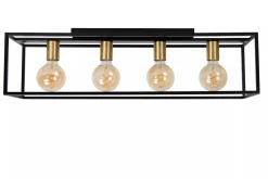 Kjøkkenbelysning Tak|Taklamper / Takplafonder>Lucide Ruben taklampe 90 cm 4-lys - Svart/Gullfarget Svart / Messing