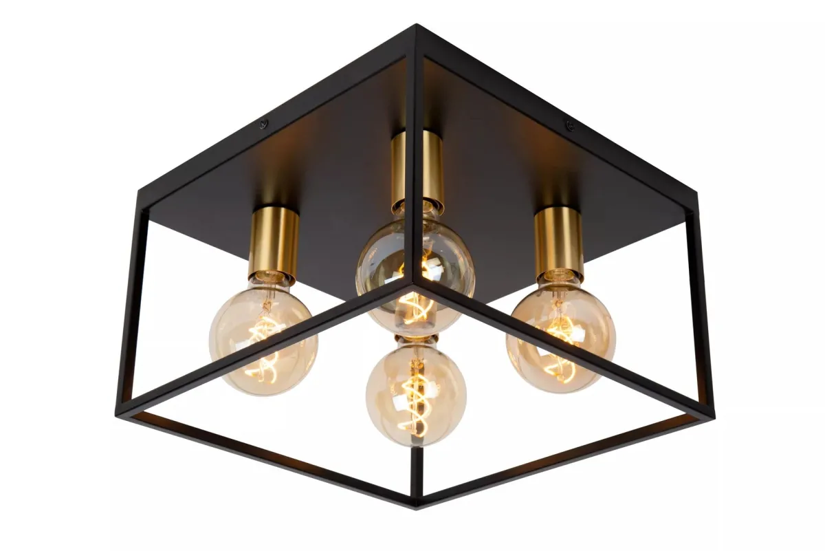 Kjøkkenbelysning Tak|Taklamper / Takplafonder>Lucide Ruben taklampe 36x36 cm 4-lys - Svart/Gullfarget Svart / Messing