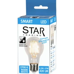 Led-Lyspærer Med Sensor/Skumringsrelé|Led-Pærer E27 Sokkel>Ms - belysning Sensor lyspære LED E27 60mm Hvit