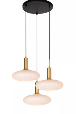 Kjøkkenbelysning Tak|Takpendler>Lucide Singala rondell takpendel 3-lys - Svart/Opal/Messingfarget Svart / Opal