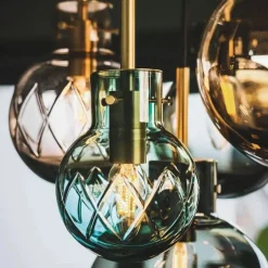 Kjøkkenbelysning Tak|Takpendler>Hadeland Glassverk Skumring Krystallkuler 3 stk - Sort Baldakin Blå