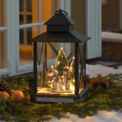 Juledekorasjoner|Julelykter>Konstsmide Stor lykt med juletre og snømenn - 42cm