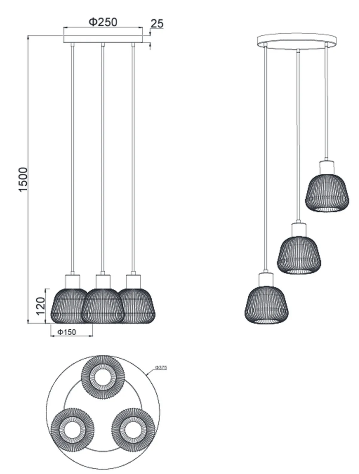 Kjøkkenbelysning Tak|Takpendler>Trio Lighting Tarifa rondell takpendel 3-lys Svart
