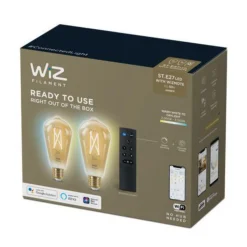 Led-Smartlyspærer|Led-Pærer Smart E27 Sokkel>WiZ E27 Lyspære filament St64 6,7W Wifi 2 pak m/fjernkontroll - Justerbar fargetemperatur 2000-5000 Kelvin