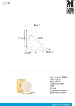 Baderomsbelysning Vegg>Marksløjd Zenit vegglampe IP44 - - Messing